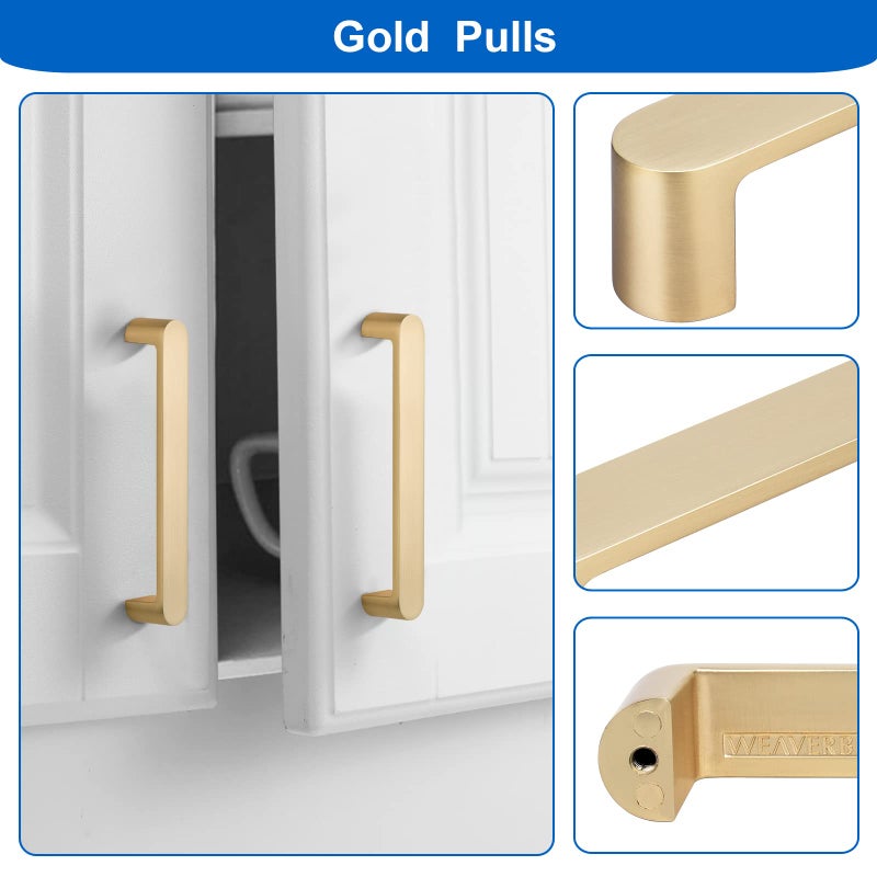 WEAVERBIRD 4 Pack Brushed Brass Finish Cabinet Handles Drawer Pulls Furniture Cabinet Hardware Cupboard Closet Zinc Alloy Gold Handles Pulls, 5 inch (128mm) Hole Distance - Image 5